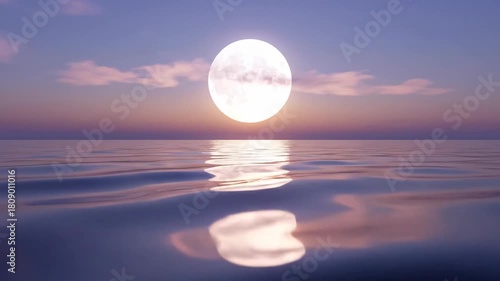 Luminous celestial body reflecting on tranquil ocean surface at twilight
