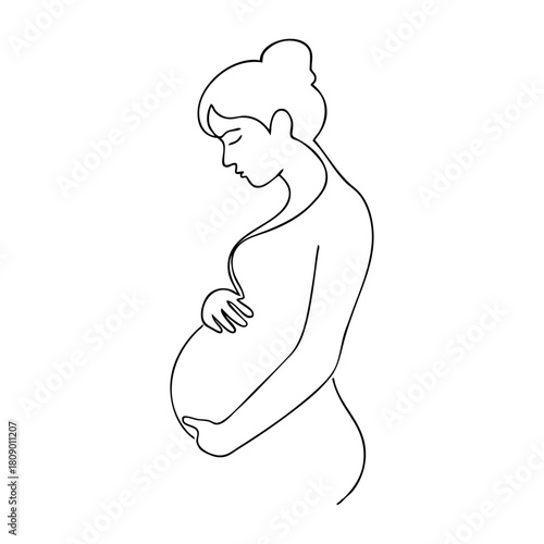 Dibujo de línea continua de mujer embarazada desnuda de pie