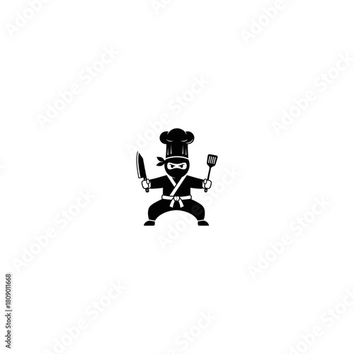 Ninja chef illustration culinary warrior ready for action with tools