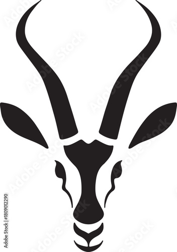 Isolated black silhouette vector illustration of a deer skull trophy with horns on a white background