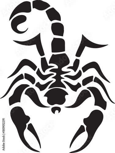 Black arachnid scorpion tattoo vector illustration isolated on white, a scary poisonous insect symbol icon