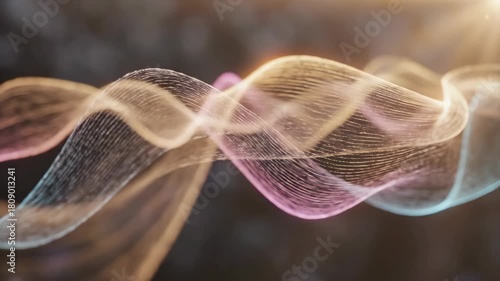 Intertwined ethereal light ribbons flowing across dark abstract background