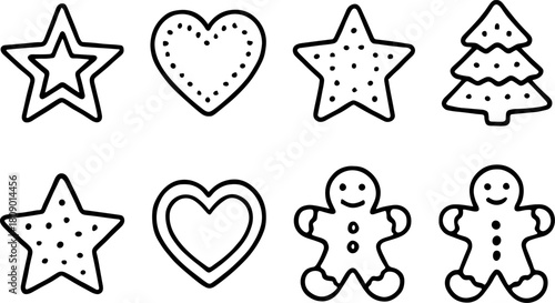 Vintage Christmas toys and gifts icons set. Rocking horse, nutcracker, teddy bear, decorations. Outline vector illustrations