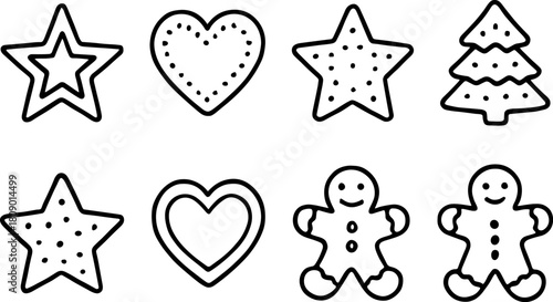 Vintage Christmas toys and gifts icons set. Rocking horse, nutcracker, teddy bear, decorations. Outline vector illustrations