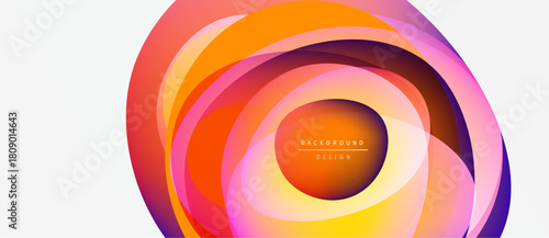 Abstract layered circles create vibrant, modern design. Warm colors dominate, suggesting energy, movement, depth. Minimalist aesthetic.