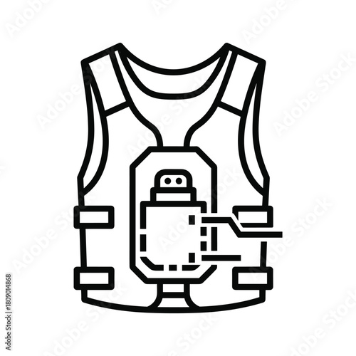 Tactical vest with sensor isolated on, line icon