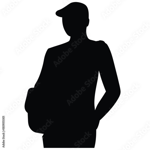 Standing man with bowler bag silhouette carrying package casual attire vector