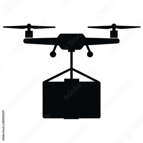 Drone carrying box silhouette aerial vehicle delivery service transport vector