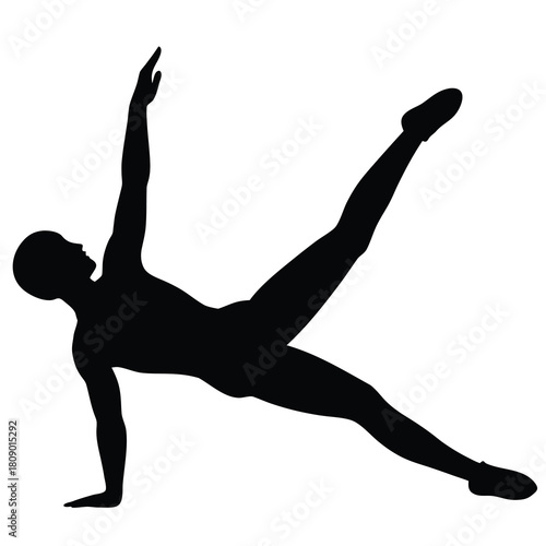 Woman Side Plank Pose Silhouette Illustration in Black and White Design