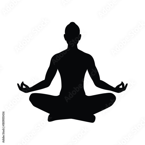 Person in Lotus Position Doing Meditation Silhouette Illustration in Black Tone