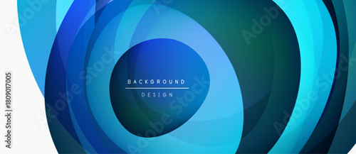 Abstract blue layers create circular design. Gradient shades suggest depth, modern aesthetic. Text reads background design.