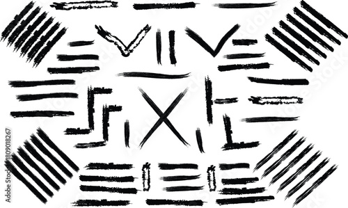 Abstract brush stroke pattern with roman numerals and geometric shapes