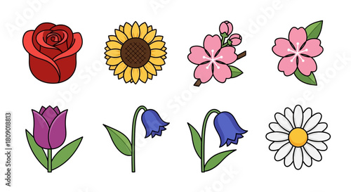 Flat design flower icons set