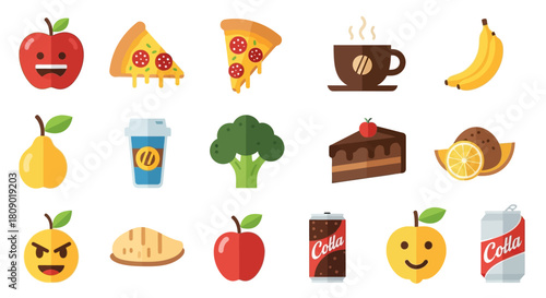 Flat design food and drink icon set