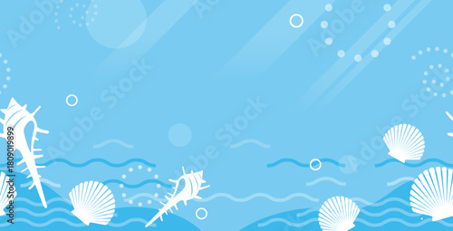 Vector Seamless Summer Background Illustration With Shellfish Under The Sea. Horizontally Repeatable. 