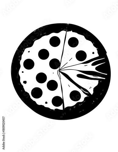 vector illustration of a black and white pizza