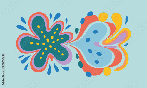 An artistic representation of colorful abstract shapes intertwining in a playful manner, symbolizing creativity, movement, and the beauty of diverse forms and patterns in art.