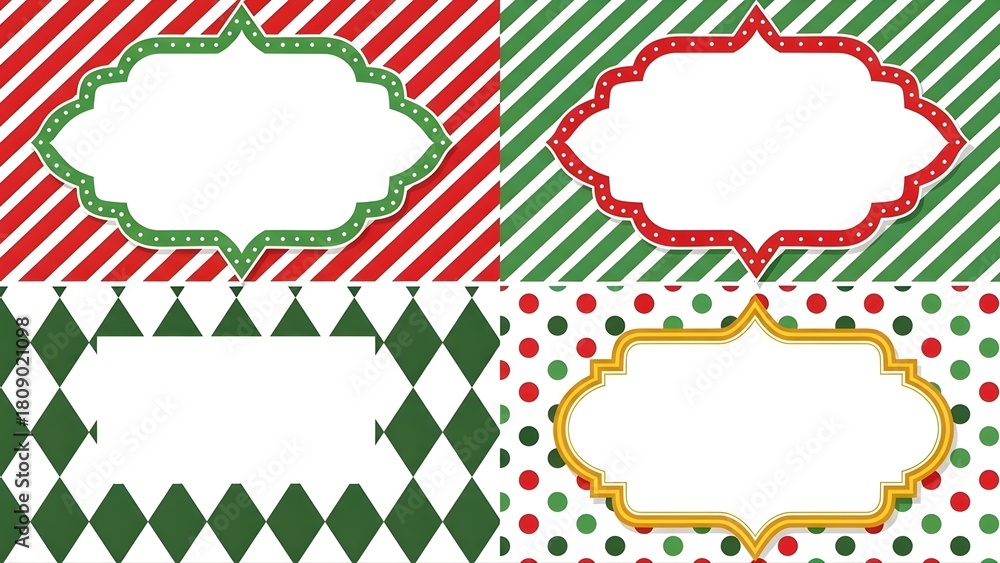 Fototapeta premium Festive holiday labels with decorative borders on patterned backgrounds