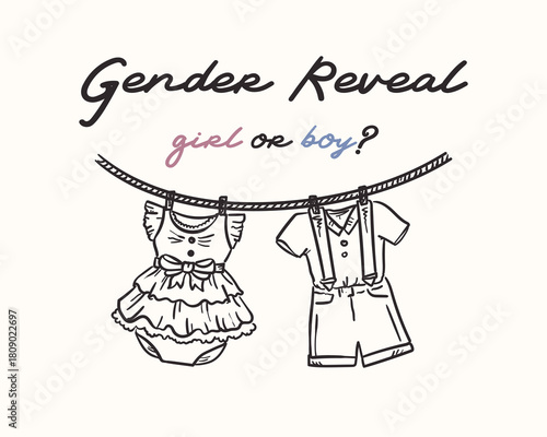 Gender Reveal vector handdrawn illustration 