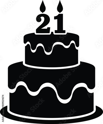 Black and white twenty first birthday cake graphic illustration design