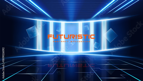 Abstract background with glowing blue. Modern stage, futuristic concept, space and sci-fi.