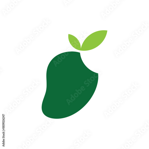 Stylized mango fruit logo design illustration featuring orange yellow and green elements template