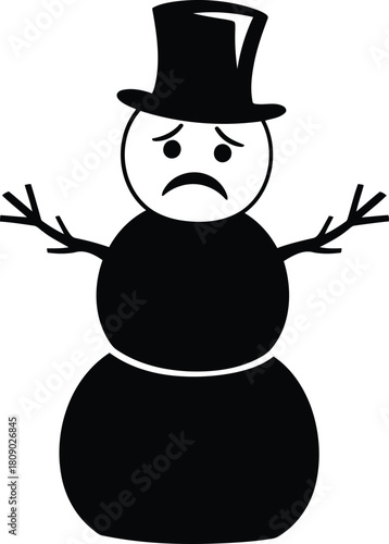 Sad Snowman with Top Hat Depicting Winter Blues in Black and White