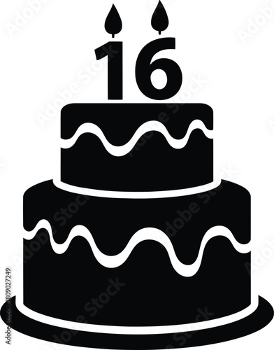 Sweet Sixteen Birthday Cake with Candles Illustration on White Background