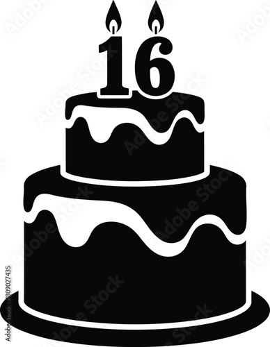 Sweet Sixteen Cake Icon with Candles for Celebration Design Template