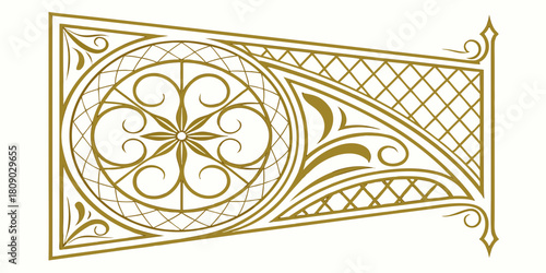 Golden Moorish vector corner design with symmetric repeating patterns, intricate lattice-style accents, and a central circular arabesque on a bright white background.