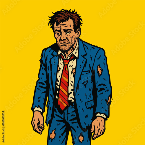 businessman holding a briefcase, symbolizing burnout, exhaustion, workplace stress, and overwhelming professional pressure. Generative ai vector colorful pop art illustration.