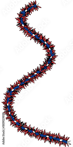 Wavy abstract garland vector illustration with sharp, pointed red and black elements on a blue core.