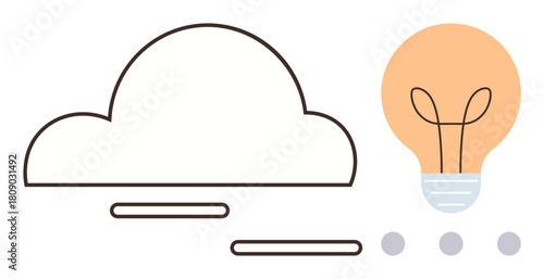 Cloud outline connects with a glowing light bulb, blending technology and creativity. Ideal for innovation, ideas, cloud computing, brainstorming, digital solutions, online platforms, simple flat