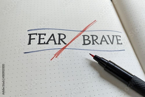 Wallpaper Mural Fear crossed out with brave written boldly on paper Torontodigital.ca