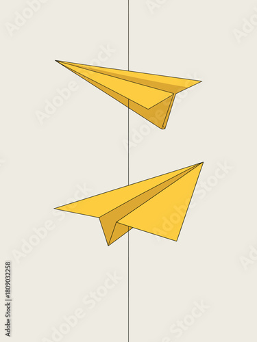 This image features two yellow paper airplanes, representing freedom, exploration, and the playful spirit of childhood through creative paper crafting.