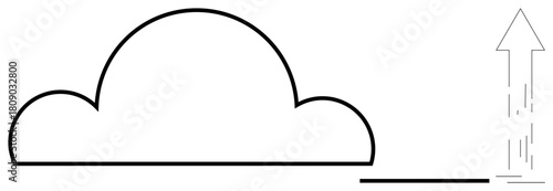 Simplistic cloud design with an upward arrow suggesting growth, technology, cloud computing, progress, innovation, development, and success. Ideal for technology, business innovation growth cloud
