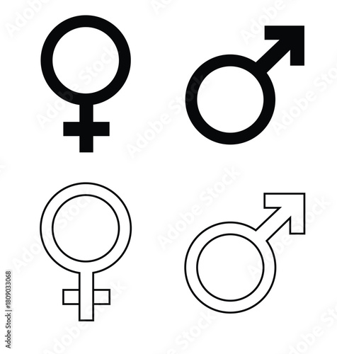 Gender symbols vector illustration featuring masculine and feminine icons like Mars and Venus signs for couple and relationship design