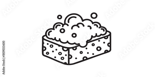 Wet sponge and soap foam line icon, washing concept. Vector graphics. Sponge and soapy foam bubbles, wash sign on white background, style icon mobile or web design
