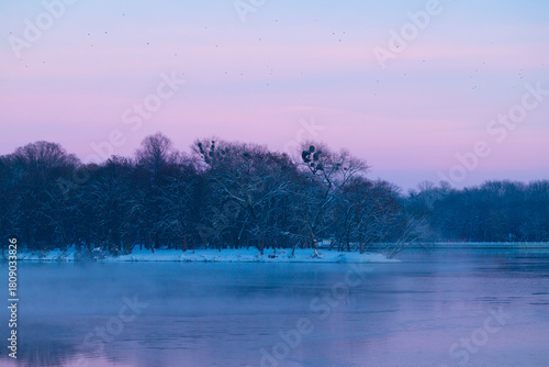 winter country side nature landscape frozen water and island north European aesthetic environment