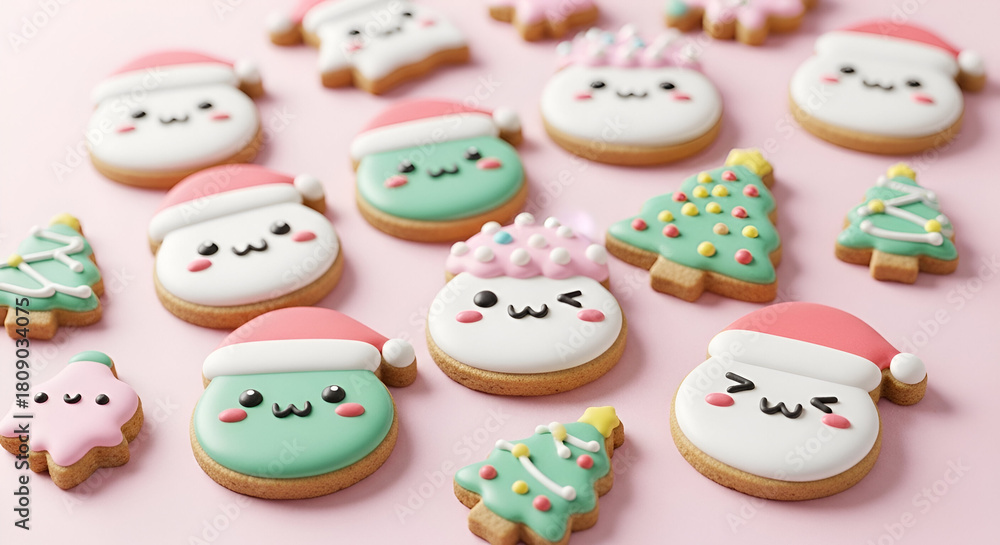 Fototapeta premium 3d icon of cute christmas cookies isolated on white background, decorated with icing in the shape of santa