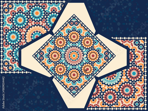Arabesque Geometric Pattern Wallpaper – Vintage Moroccan Zellige Art – Colorful Islamic Geometric Art