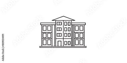 New multi family apartment house thin line icon, building construction concept. Vector graphics. Real estate sign on white background, outline style icon for mobile or web desig