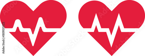 Red heart with heartbeat icon and arrow graph sign concept for success business market web design