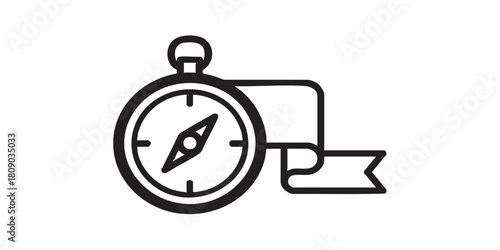 Compass with ribbon tape thin line icon, traveler survey concept. Vector graphics. Unknown location navigator, navigation sign on white background, style icon mobile or web design