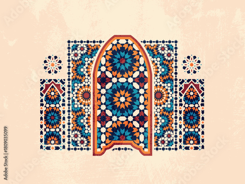 Islamic Geometric Arch Pattern Background - Moroccan Mosaic Tile Art Decorative Design