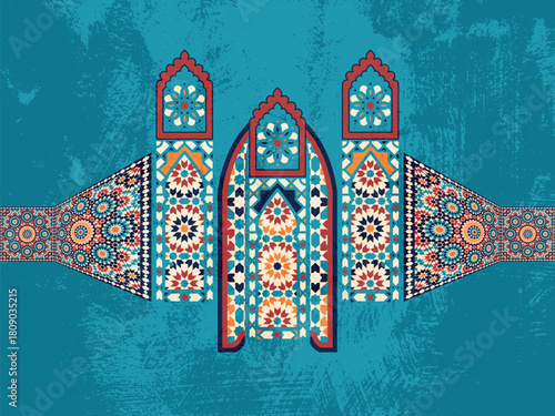 Islamic Geometric Arch Pattern Background - Moroccan Mosaic Tile Art Decorative Design