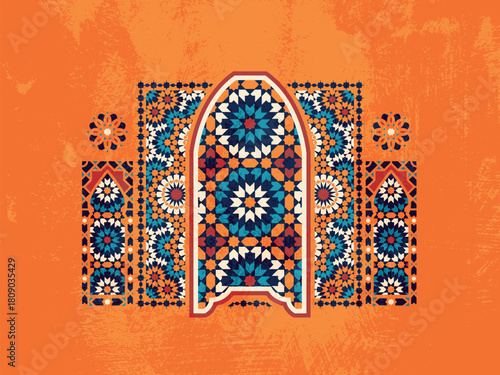 Islamic Geometric Arch Pattern Background - Moroccan Mosaic Tile Art Decorative Design