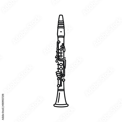 Clarinet line art isolated on, a woodwind musical instrument