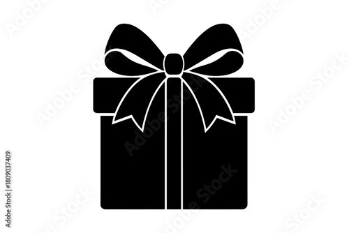 Gift Box Silhouette. Silhouette of a gift box icon with a large, decorative bow. The box is perfectly square, and the ribbon wraps around it symmetrically, creating. Vector illustration
