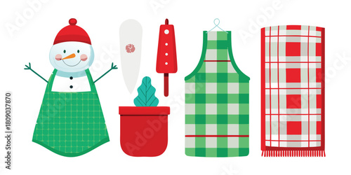 Snowman apron potholder plant spatula rolling pin apron towel kitchen holiday
